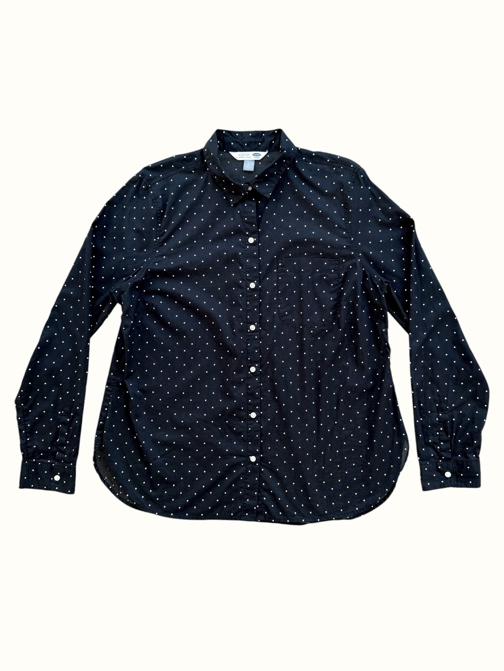 Old Navy Navy Button-Down Shirt with White Microdots